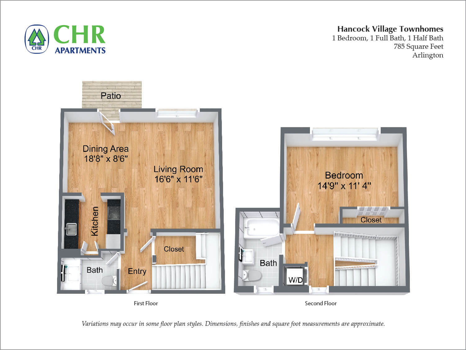 Hancock Village Townhome Apartment - 785 SQ FT 1 Bed/1.5 Bath