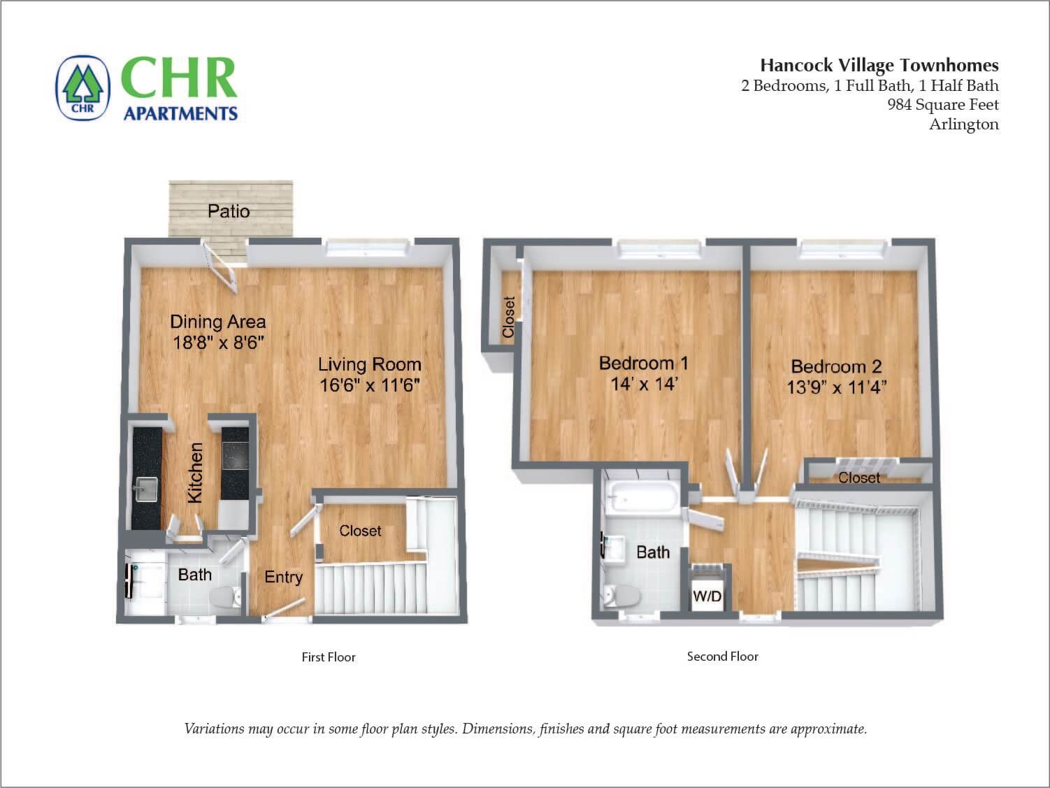 Hancock Village Townhome Apartment - 984 SQ FT 2 Bed/1.5 Bath