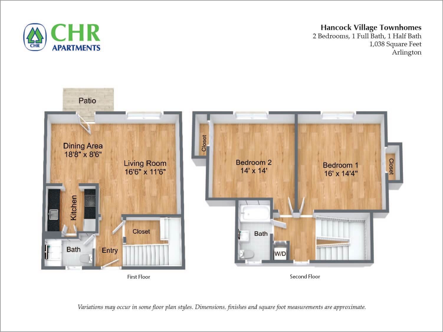 Hancock Village Townhome Apartment - 1038 SQ FT 2 Bed/1.5 Bath