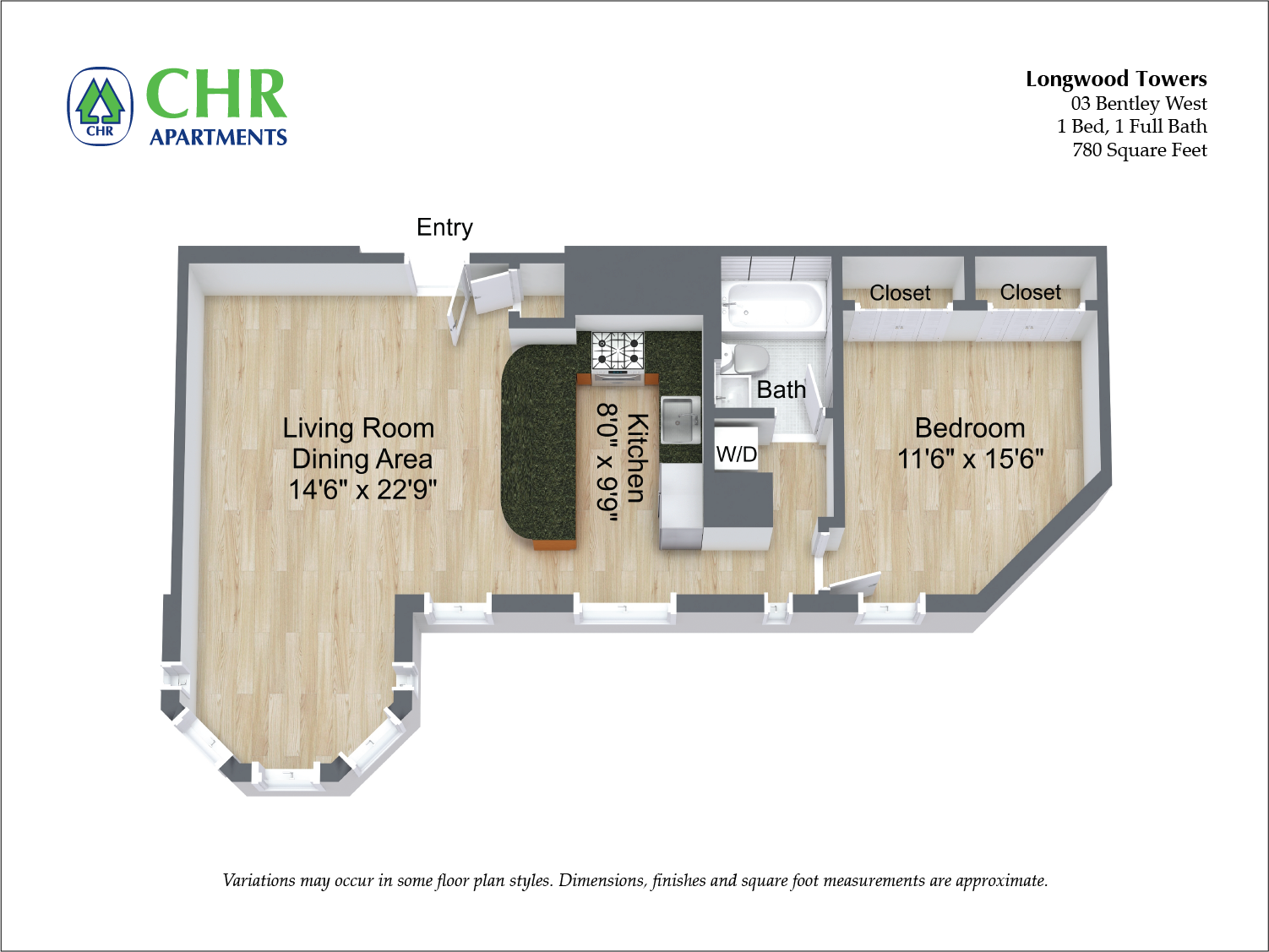 1 BD/1 BA - 03 Bentley West 780 SQ FT