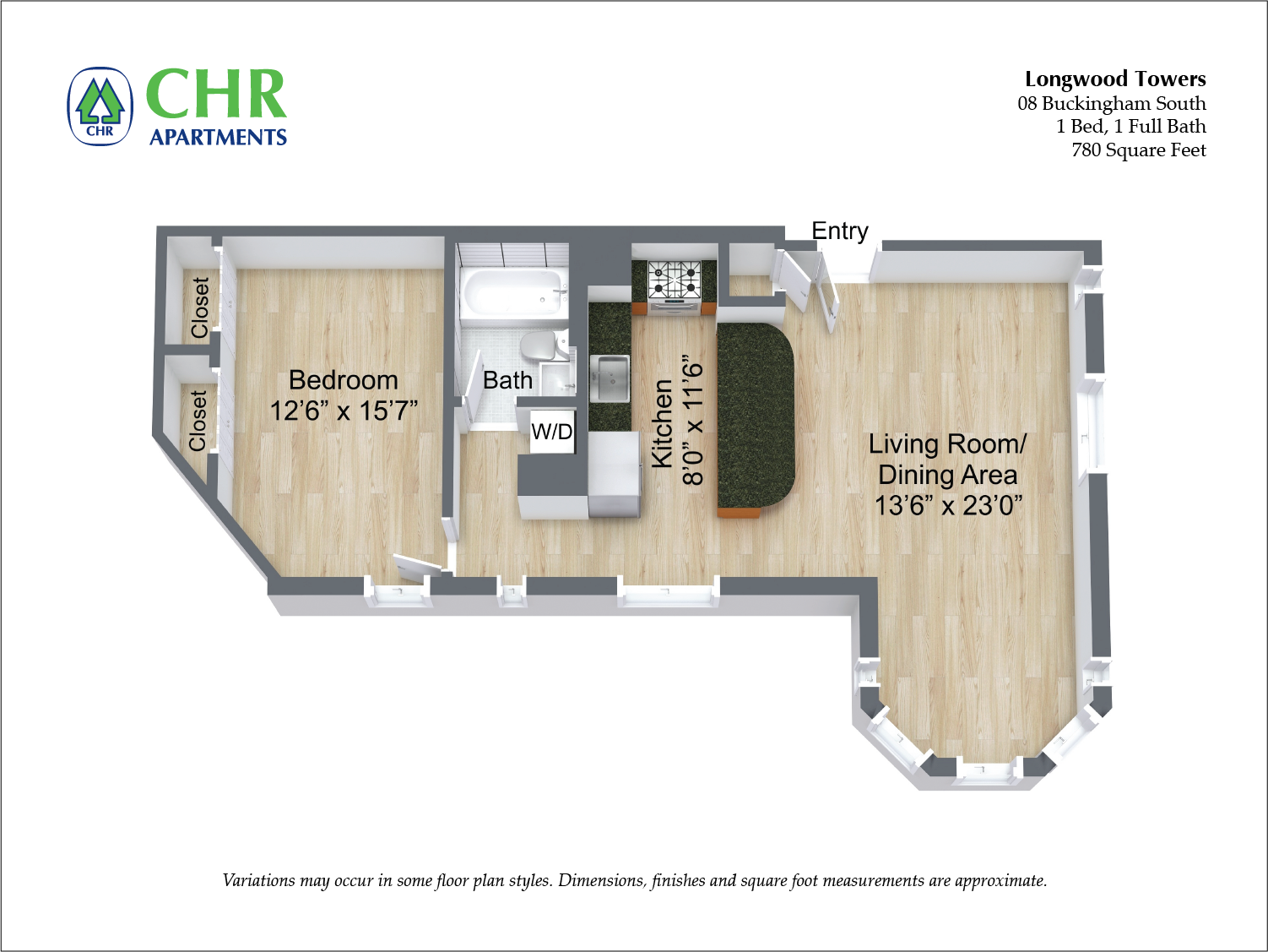 1 BD/1 BA - 08 Buckingham South 780 SQ FT