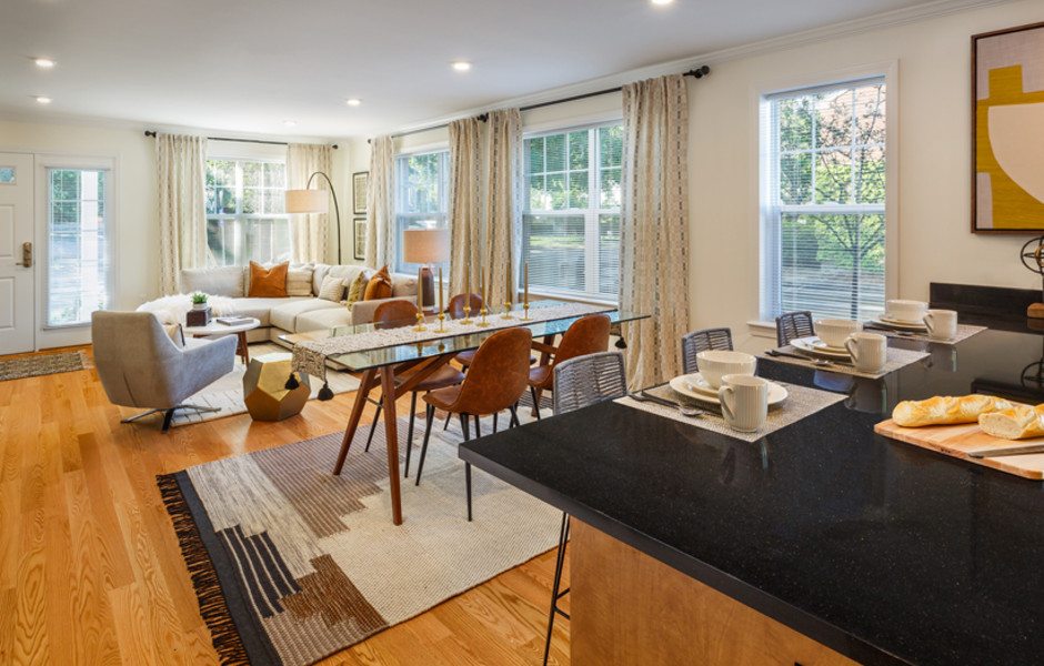 Hancock Village - NEW Construction in Chestnut Hill MA Townhome apartments - Living Room and Dining Room