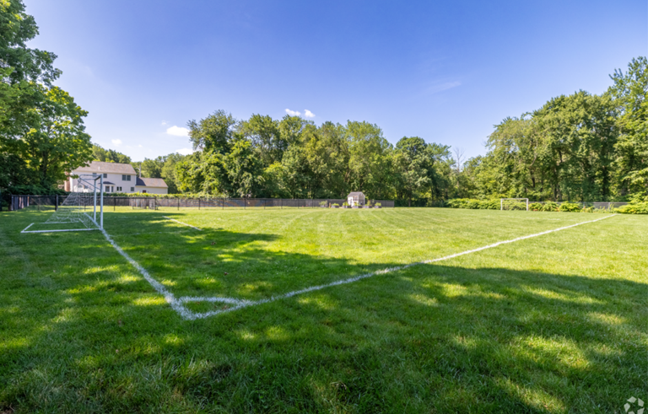 Soccer field surrounded by trees